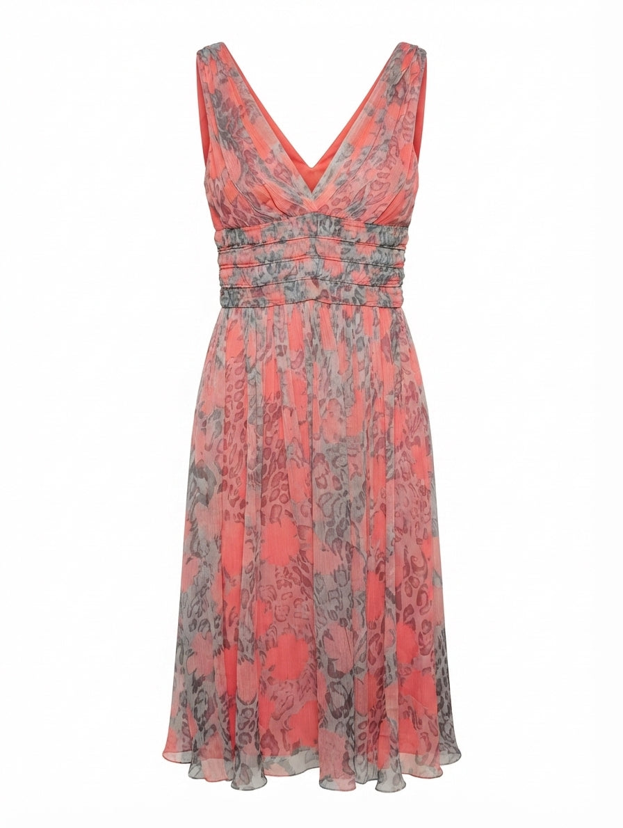 Collette Dinnigan Silk Chiffon Midi Dress Coral Leopard Print XS - Image 1