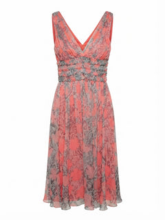 Collette Dinnigan Silk Chiffon Midi Dress Coral Leopard Print XS - Image 1