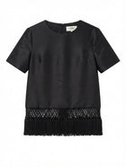 C/MEO Collective Satin Top with Macrame Fringe Hem Black XS - Image 1