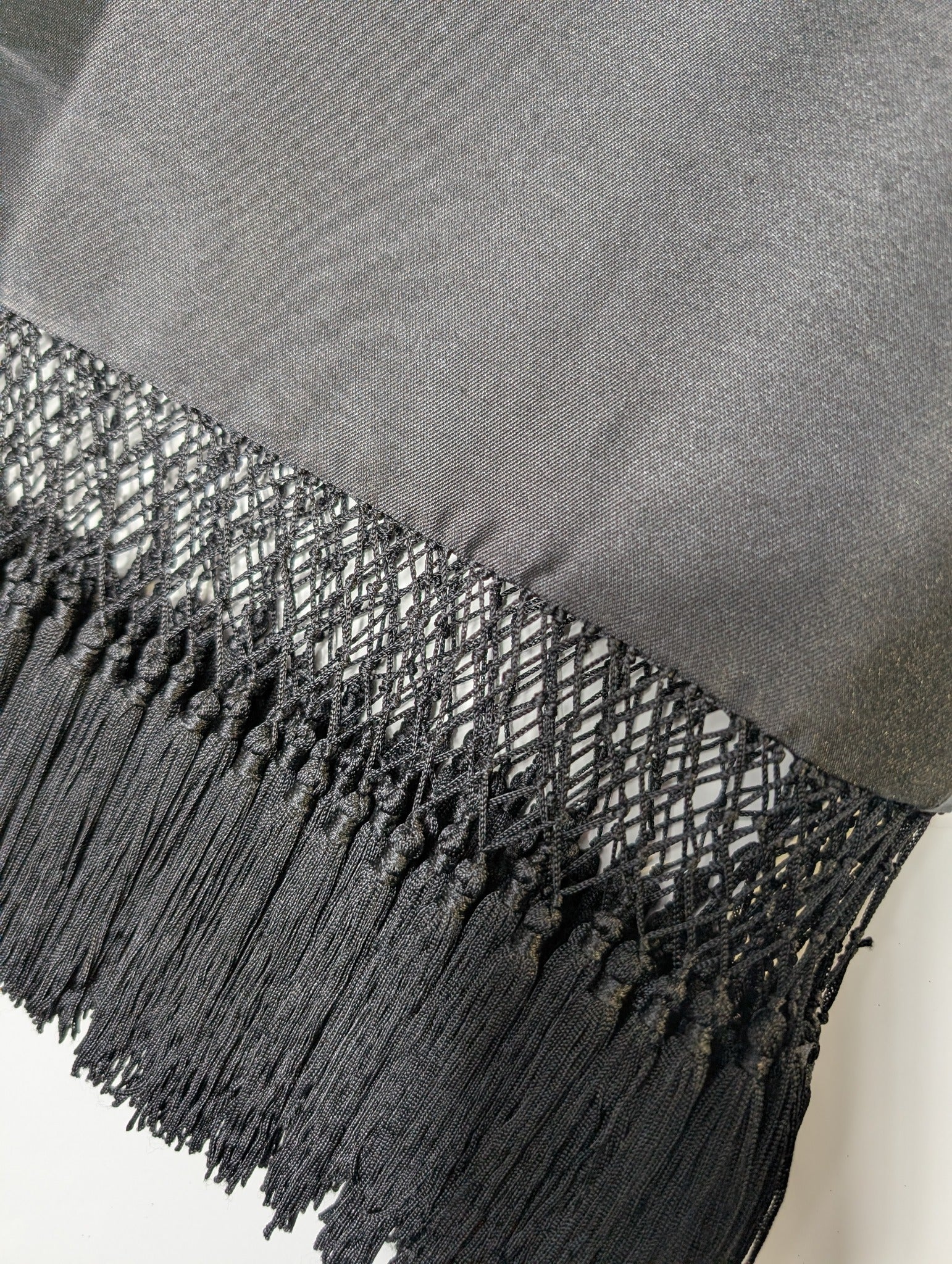 C/MEO Collective Satin Top with Macrame Fringe Hem Black XS - Image 2