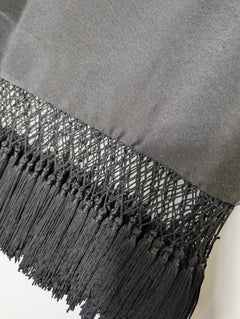 C/MEO Collective Satin Top with Macrame Fringe Hem Black XS - Image 2
