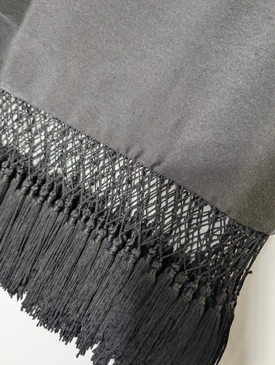 C/MEO Collective Satin Top with Macrame Fringe Hem Black XS - Image 2
