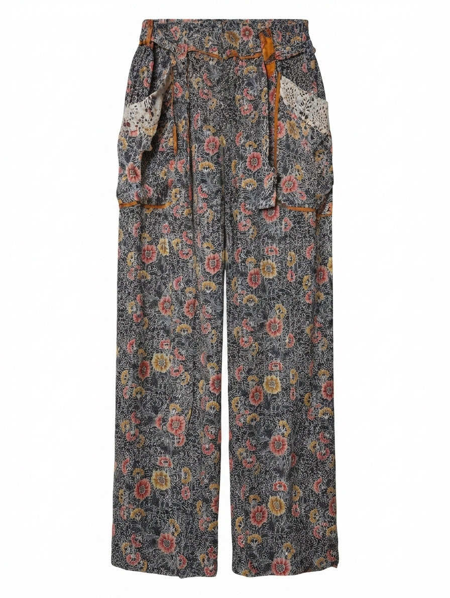 Isabel Marant Floral Silk Wide Leg Pants Women's Size 38