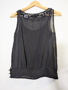 Collette Dinnigan Sleeveless Blouse Black Silk Embellished XS - Image 2
