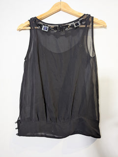 Collette Dinnigan Sleeveless Blouse Black Silk Embellished XS - Image 2