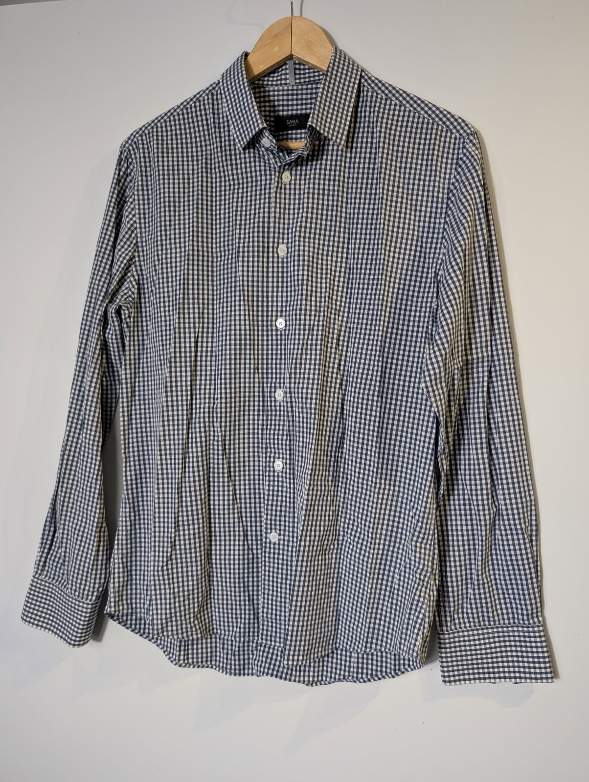 Saba Men's Long Sleeve Button-Down Shirt Navy White Gingham - Image 6