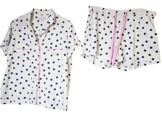 Peter Alexander Women's Polka Dot Pajama Set White & Navy Size M - Image 1