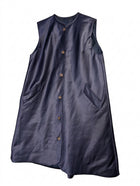 Vintage Sleeveless Button-Front Satin Tunic Vest - Navy Blue - Image 1