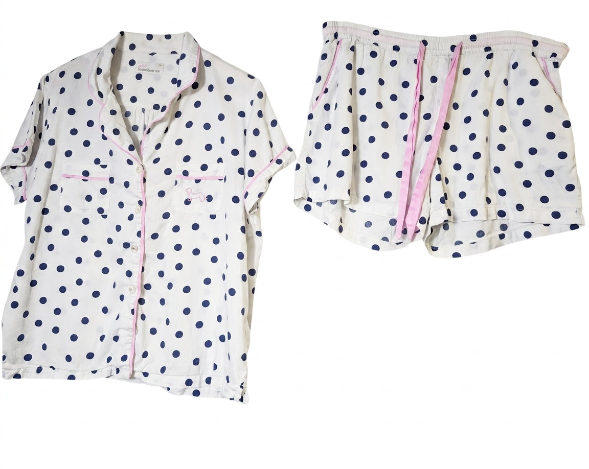 Peter Alexander Women's Polka Dot Pajama Set White & Navy Size M - Image 1