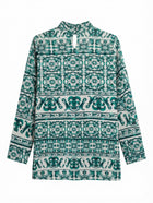 H&M Long Sleeve Blouse Green and White Tile Print US 6 - Image 1