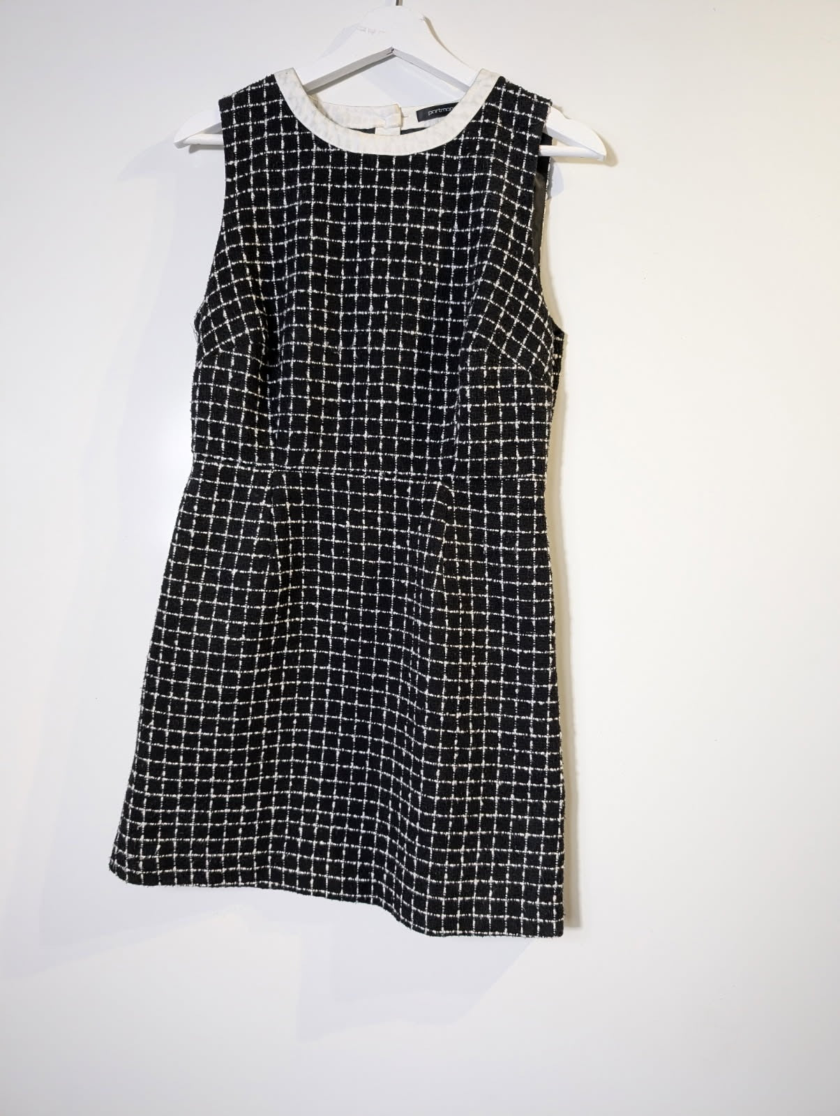 Portmans Sleeveless Tweed Check Dress Black and White Size 10 - Image 7