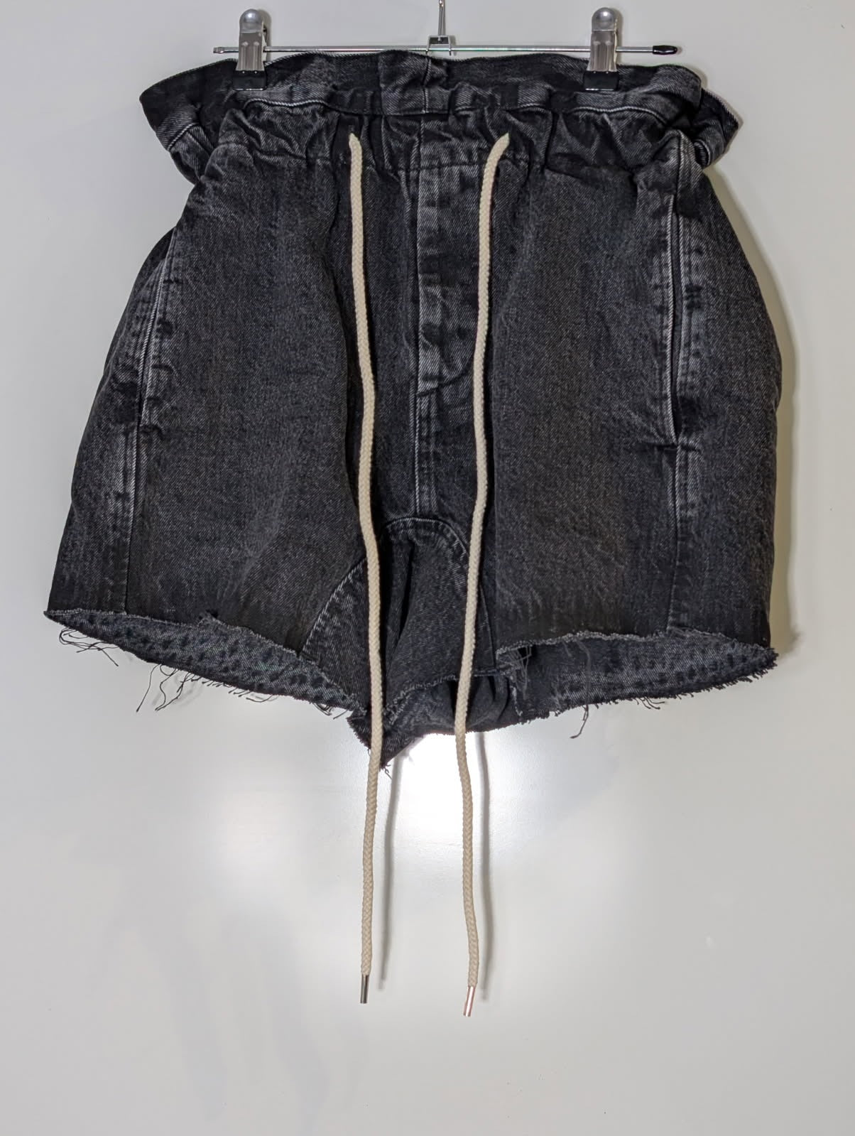 Bassike Paperbag Waist Denim Shorts Black Raw Hem - Image 5