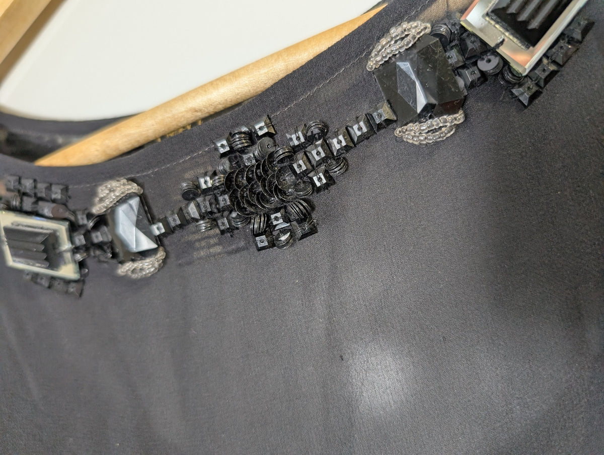 Collette Dinnigan Sleeveless Blouse Black Silk Embellished XS - Image 3