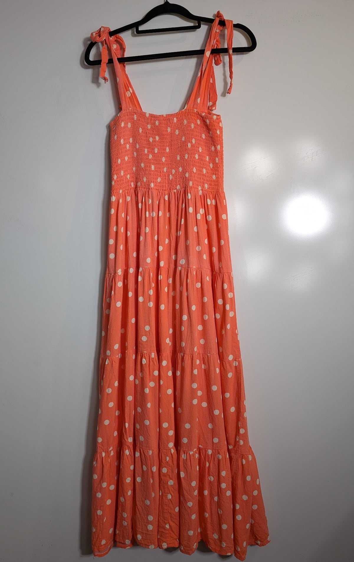 Mister Zimi Polka Dot Smocked Tiered Maxi Dress Coral - Image 3