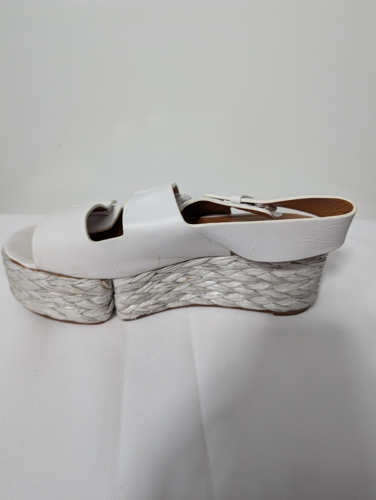 Clergerie Platform Espadrille Sandals White Leather EU 37.5 - Image 5