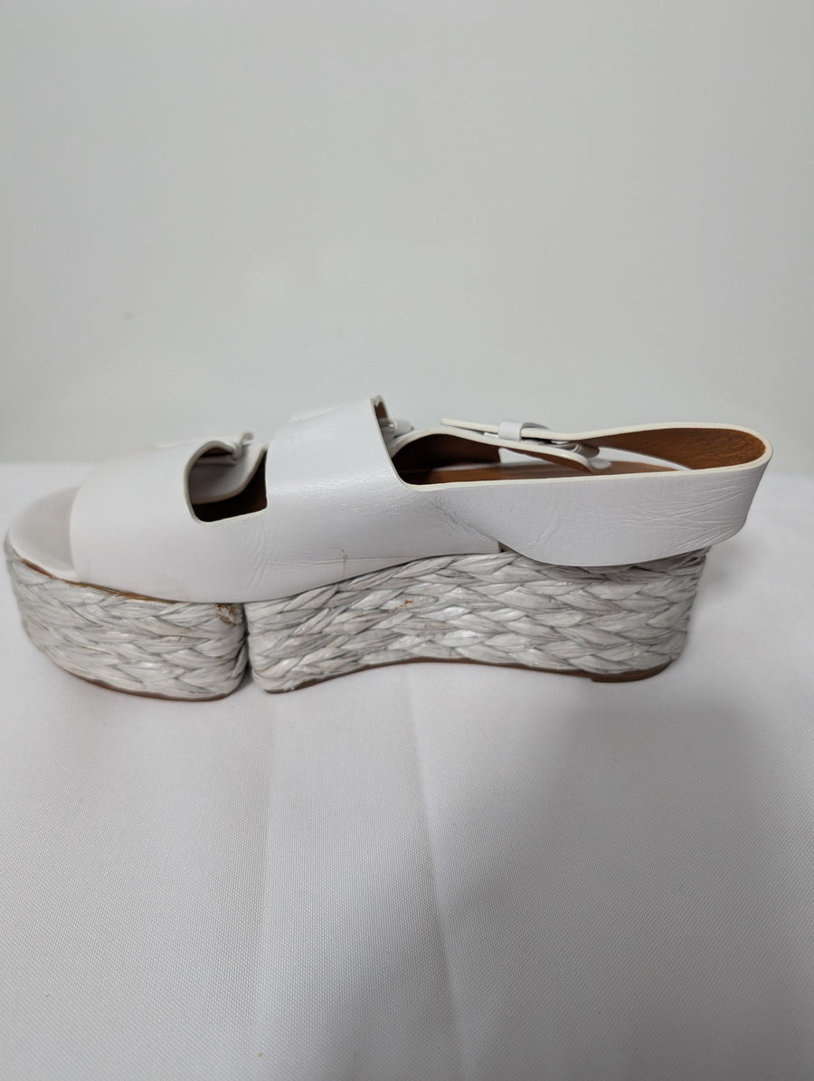 Clergerie Platform Espadrille Sandals White Leather EU 37.5 - Image 5