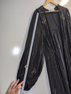 Zara Black Sheer Beaded Maxi Duster Kimono - Elegant Boho Layering Piece - Image 2