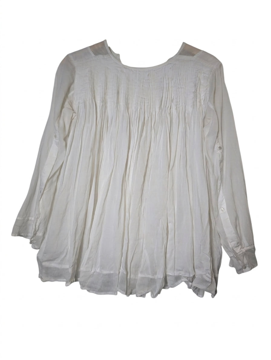 By Malene Birger Gauze Tunic Blouse White Pleated Detail