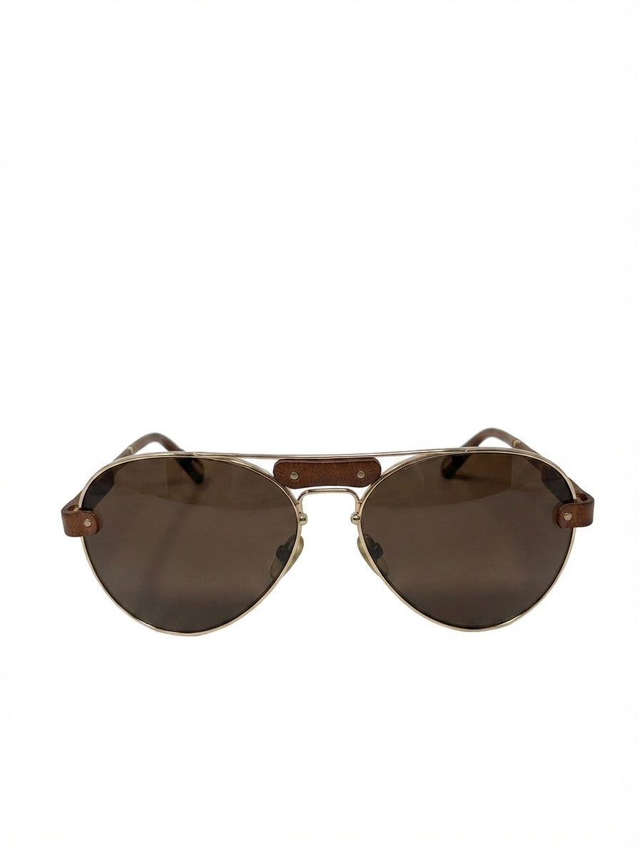 Chloé Aviator Sunglasses Brown Leather Trim - Image 1