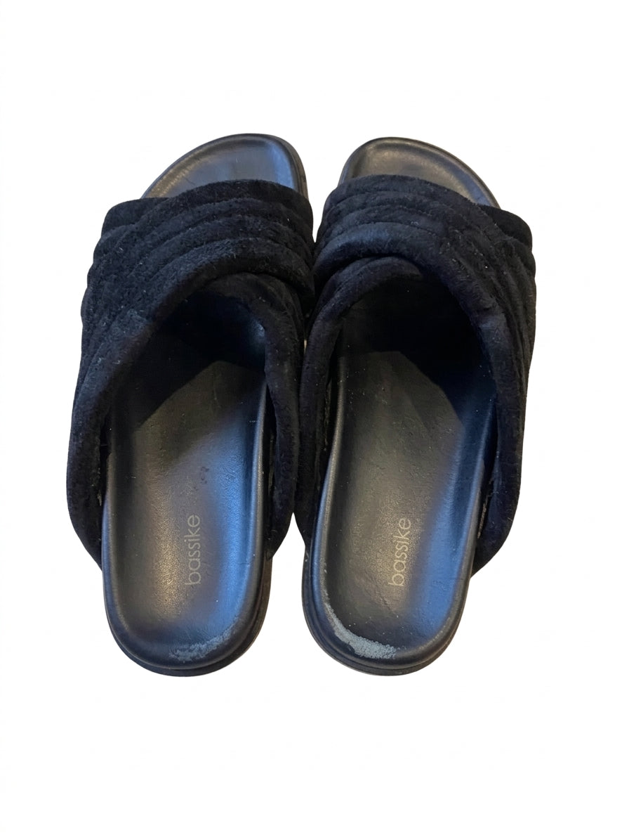 Bassike Black Quilted Suede Slides - Image 1