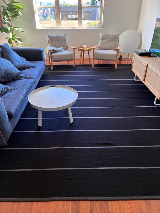 Large Striped Flatwoven Rug - Black and Beige 4m x 3m - Image 2