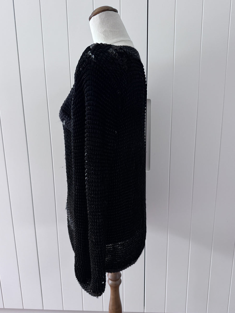 Champaign Vintage Black Sequin Cardigan Jacket - Embellished Knit - Image 3