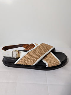 Marni Raffia and Leather Slingback Sandals Beige and White - Image 2