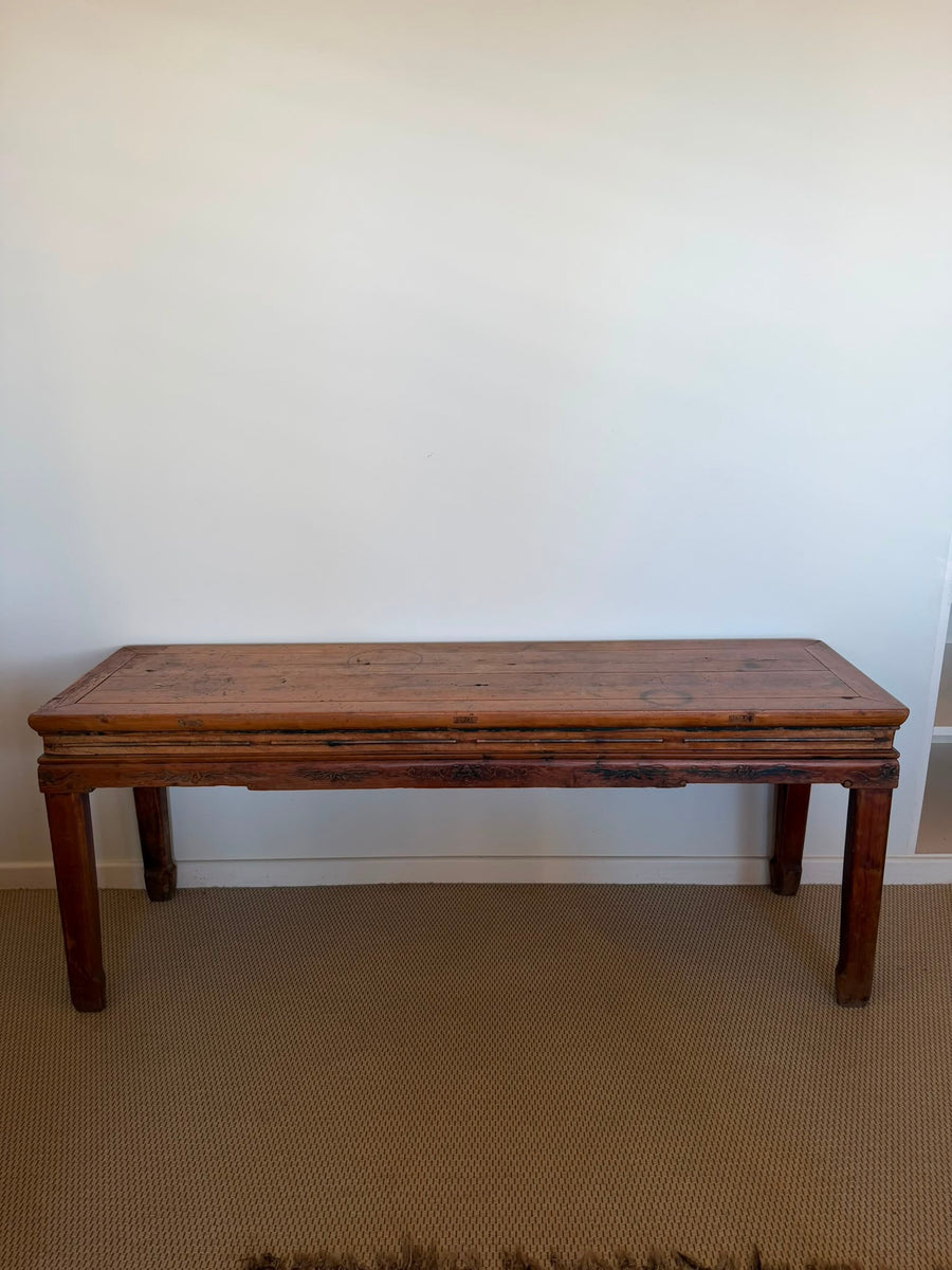 Antique Chinese Elm Wood Altar Table Rustic Console Bench Hall Table - Image 2