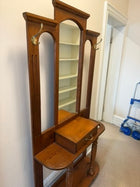 Vintage Wooden Wall-Mounted Hall Stand with Mirror and Drawer - Image 2