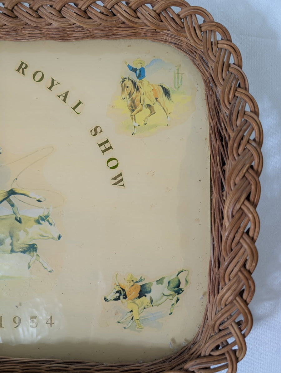 Vintage 1954 Sydney Royal Show Wicker-Rimmed Serving Tray - Image 2