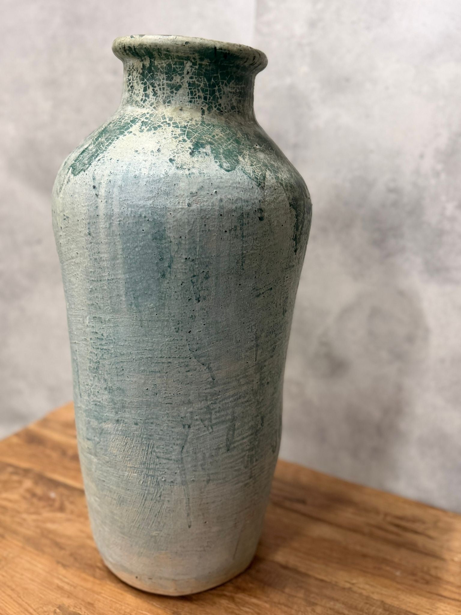 Unbranded Ceramic Floor Vase Rustic Teal Crackle Glaze Large - Image 2