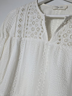 Indi & Cold Eyelet Lace Long Sleeve Blouse White XS - Image 2