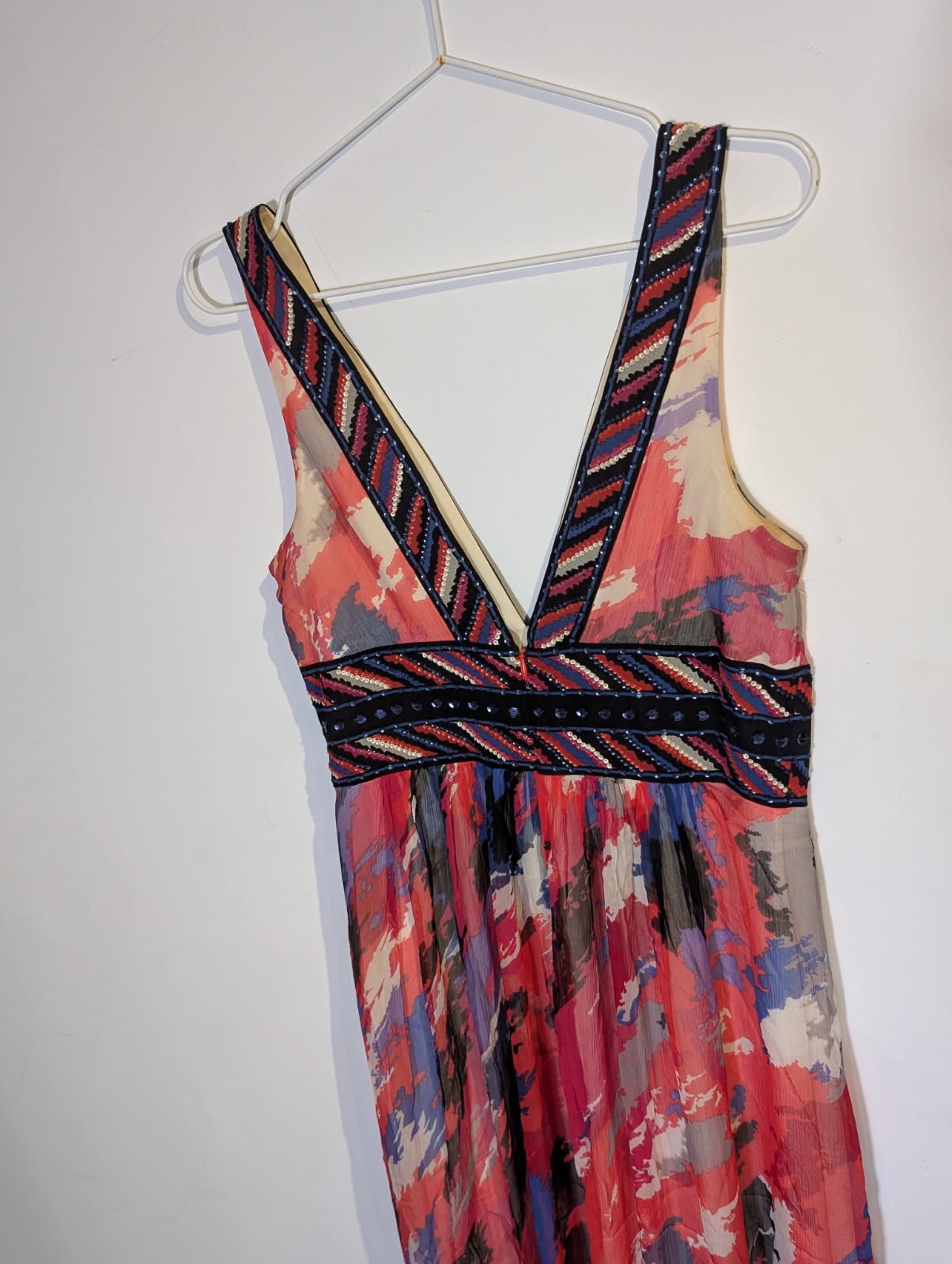BCBGMAXAZRIA Silk Embellished Maxi Dress - Multi-Colour Size 8 - Image 2