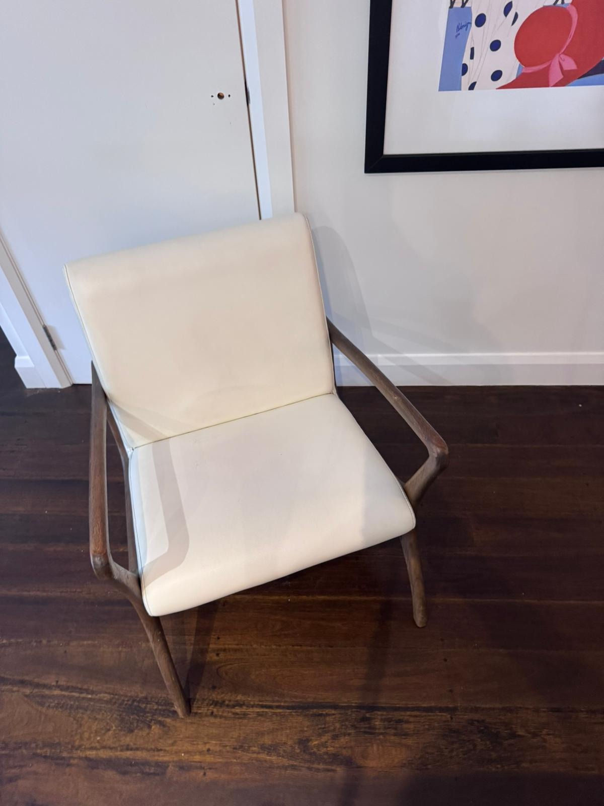 Coco Republic Mid-Century Modern Style Accent Chair - Cream Vegan Leather - Image 3