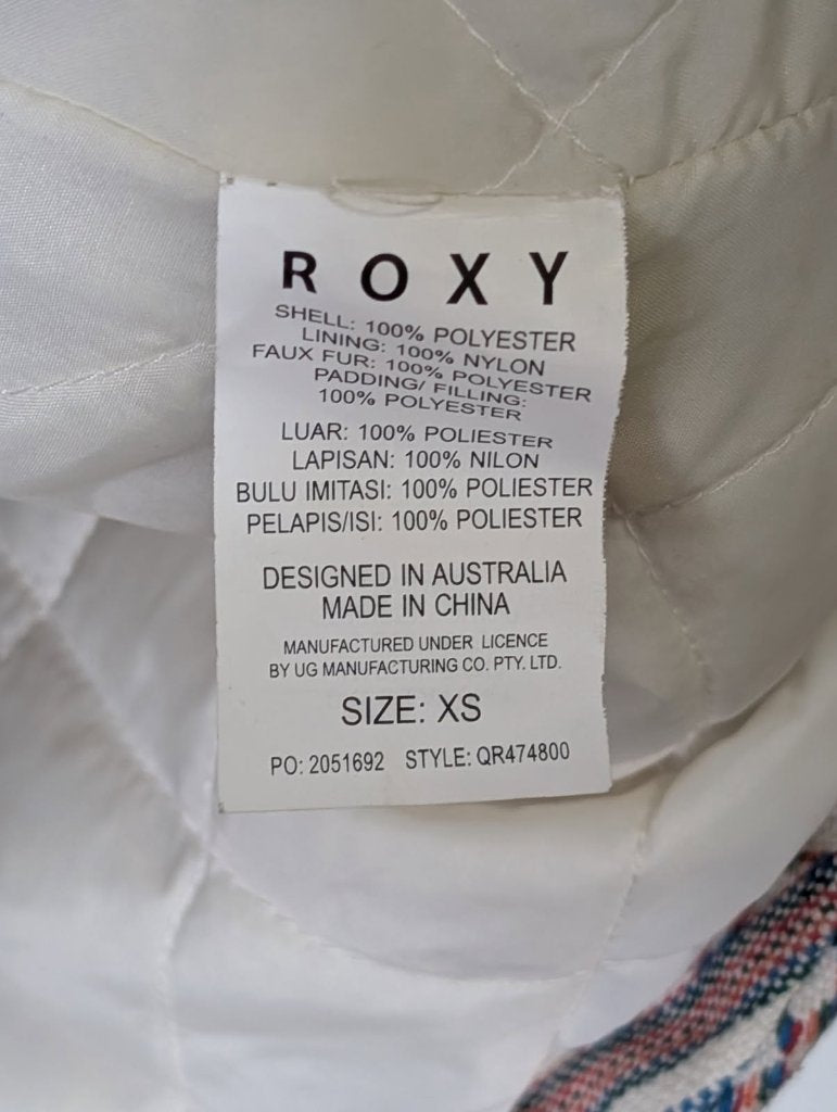Roxy Women's Aztec Pattern Toggle Coat with Faux Fur Hood - Size XS - Image 2