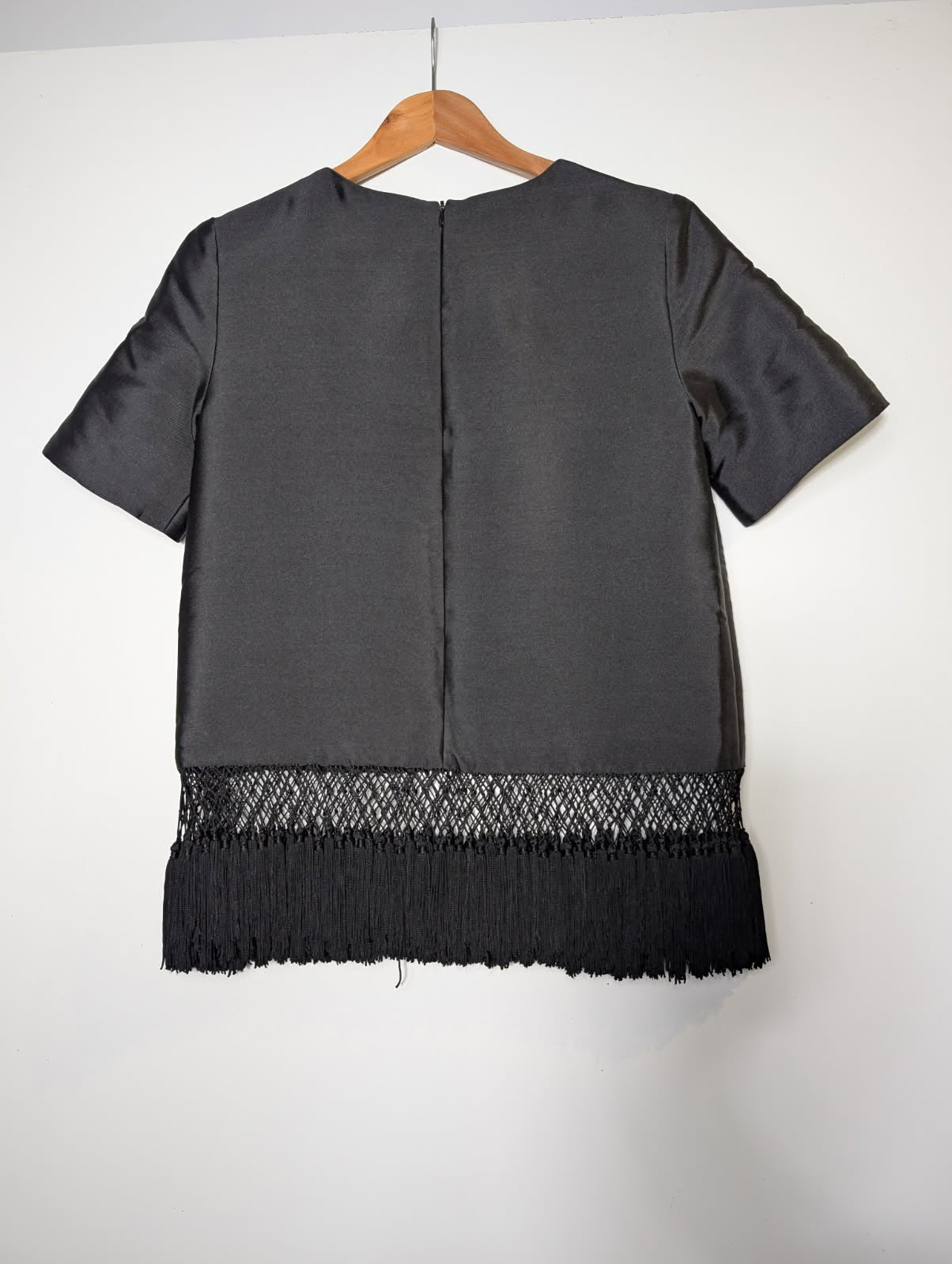 C/Meo Collective Black Satin Top - Macrame Fringe Hem - Image 2