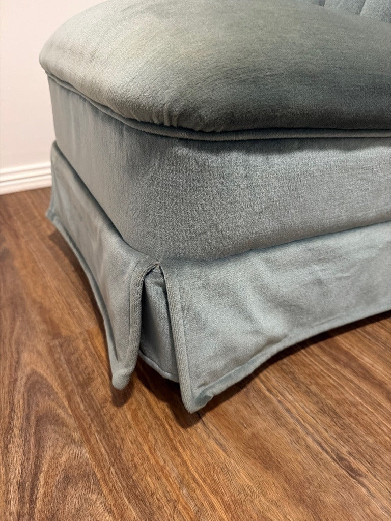 Art Deco Style Channel Tufted Velvet Slipper Chair Sage Green - Image 2