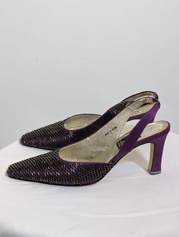 Alan Pinkus Slingback Heels Purple Satin Embellished AU 7 - Image 1