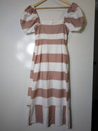 Alice McCall Striped Puff Sleeve Midi Dress Brown and White - Image 3