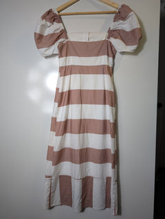 Alice McCall Striped Puff Sleeve Midi Dress Brown and White - Image 3
