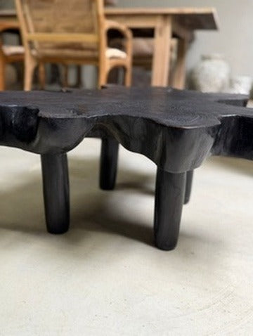Handcrafted Live Edge Teak Coffee Table Black Stained 98cm - Image 3