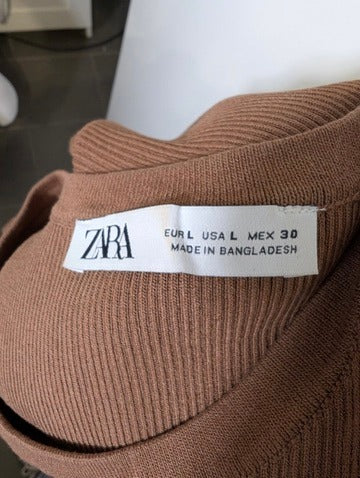 Zara Ribbed Knit Tank Top Brown Women's Large - Image 3