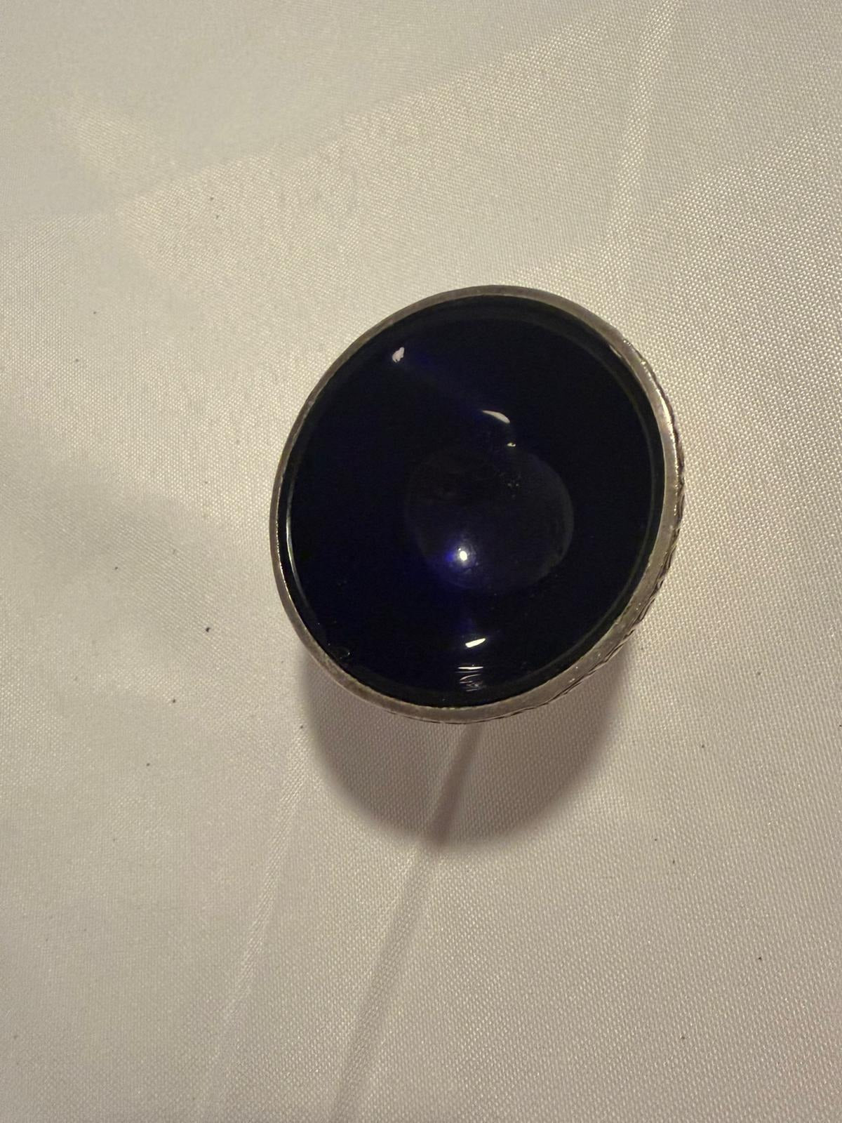 MAPPIN&WEBB Silver-Plated Salt Cellar With Cobalt Blue Glass Liner - Image 2