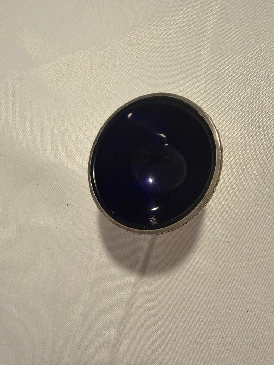 MAPPIN&WEBB Silver-Plated Salt Cellar With Cobalt Blue Glass Liner - Image 2