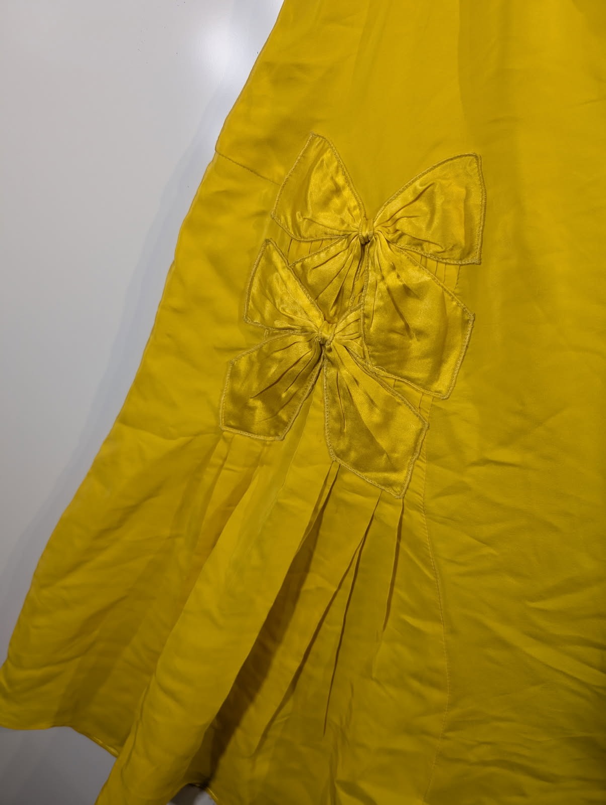 Scanlan & Theodore Vintage Yellow Silk Spaghetti Strap Bow Detail Dress - Image 3