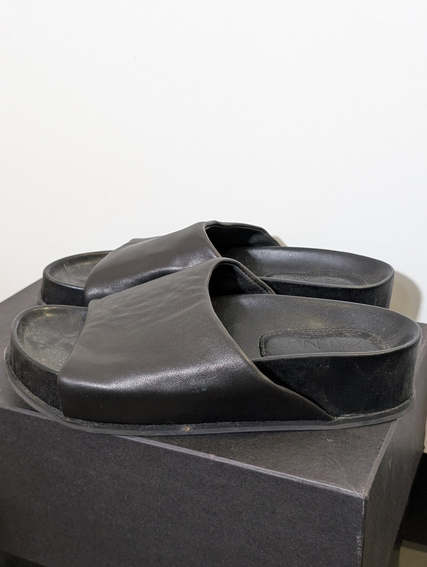 Walnut Melbourne Platform Slide Sandals Black Leather Women's EU 37 - Image 2