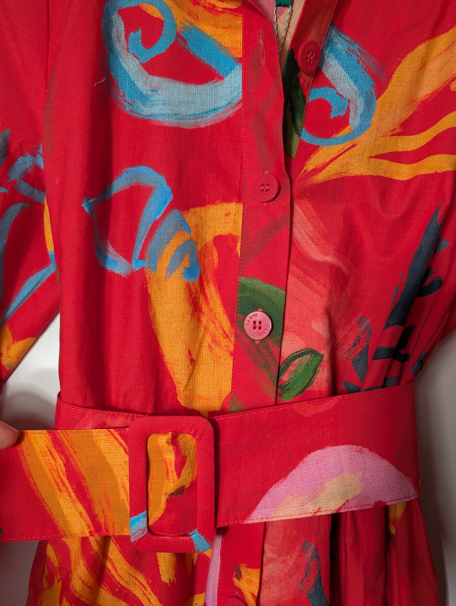 Farm Rio Tropical Fruit Print Mini Shirt Dress Red Size S - Image 2