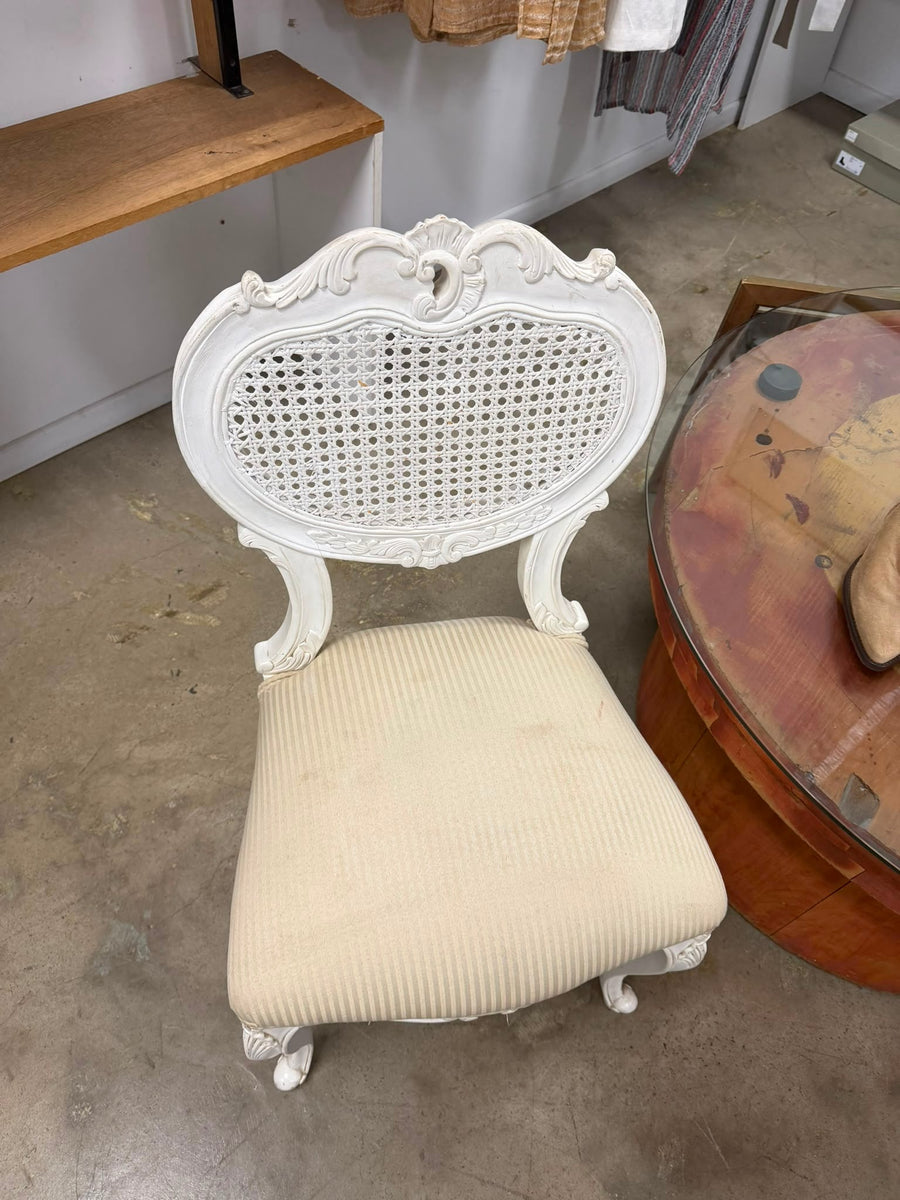French Provincial Style Cane Back Dining Chair White Distressed - Image 2