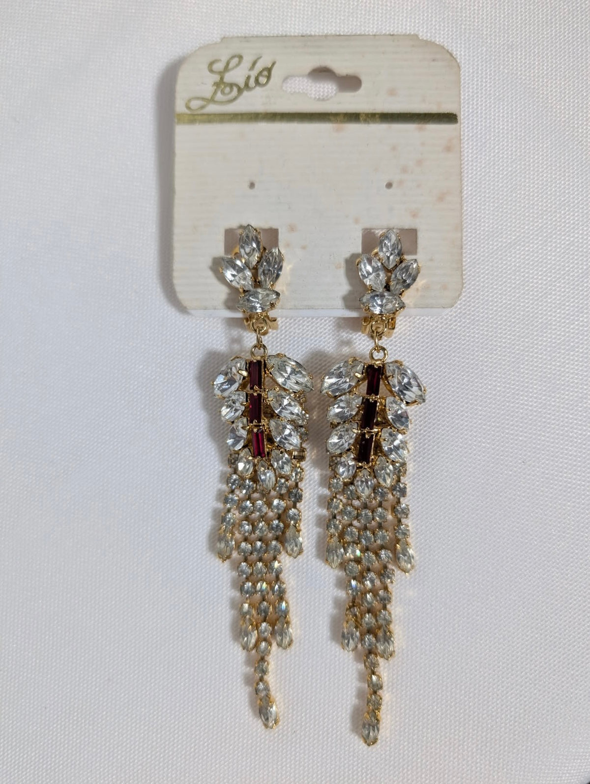 Lio Gold-Tone Crystal and Red Stone Dangle Earrings - Image 1
