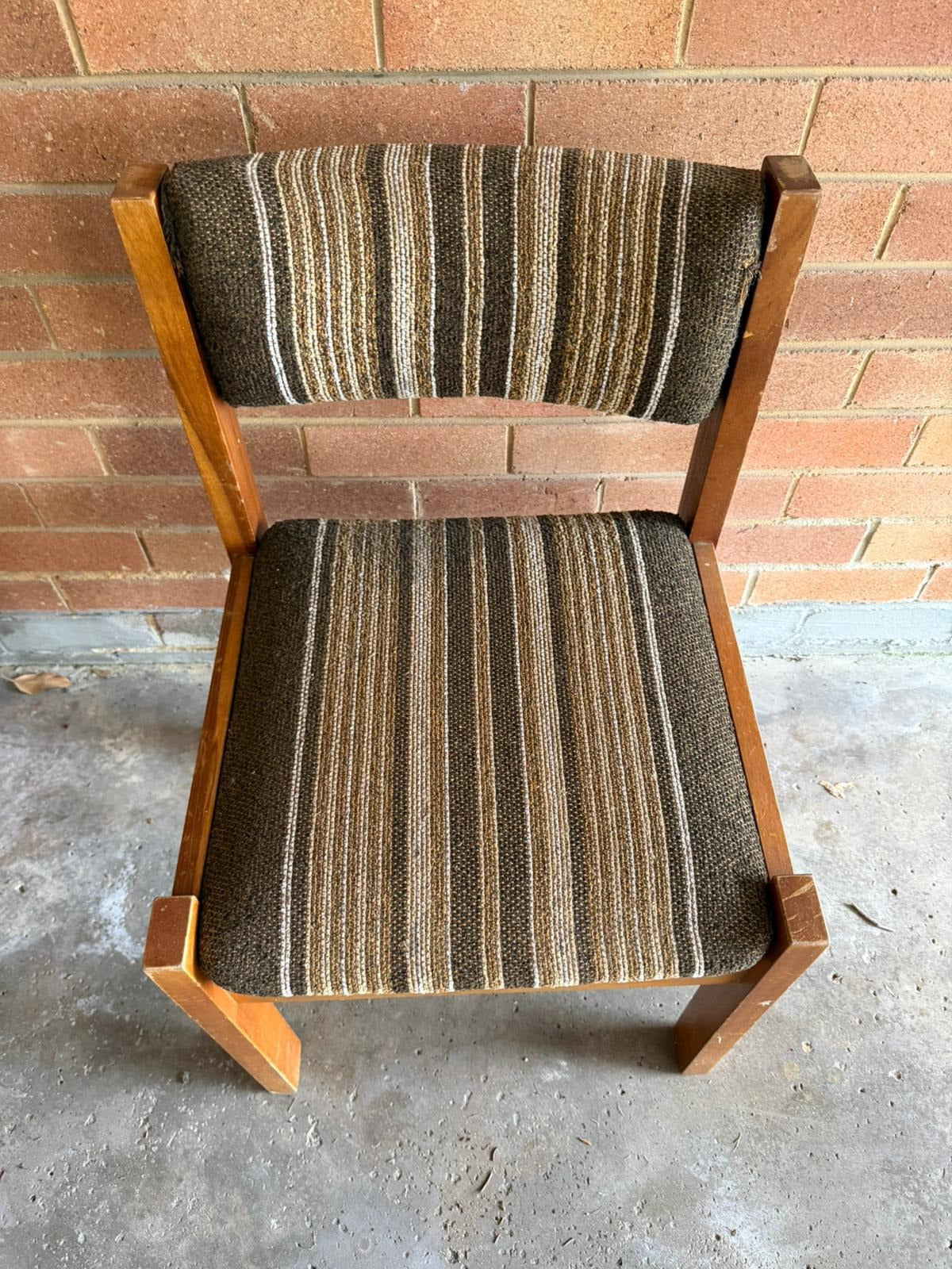 Vintage 70s Wooden Accent Chair Retro Striped Upholstery - Image 2